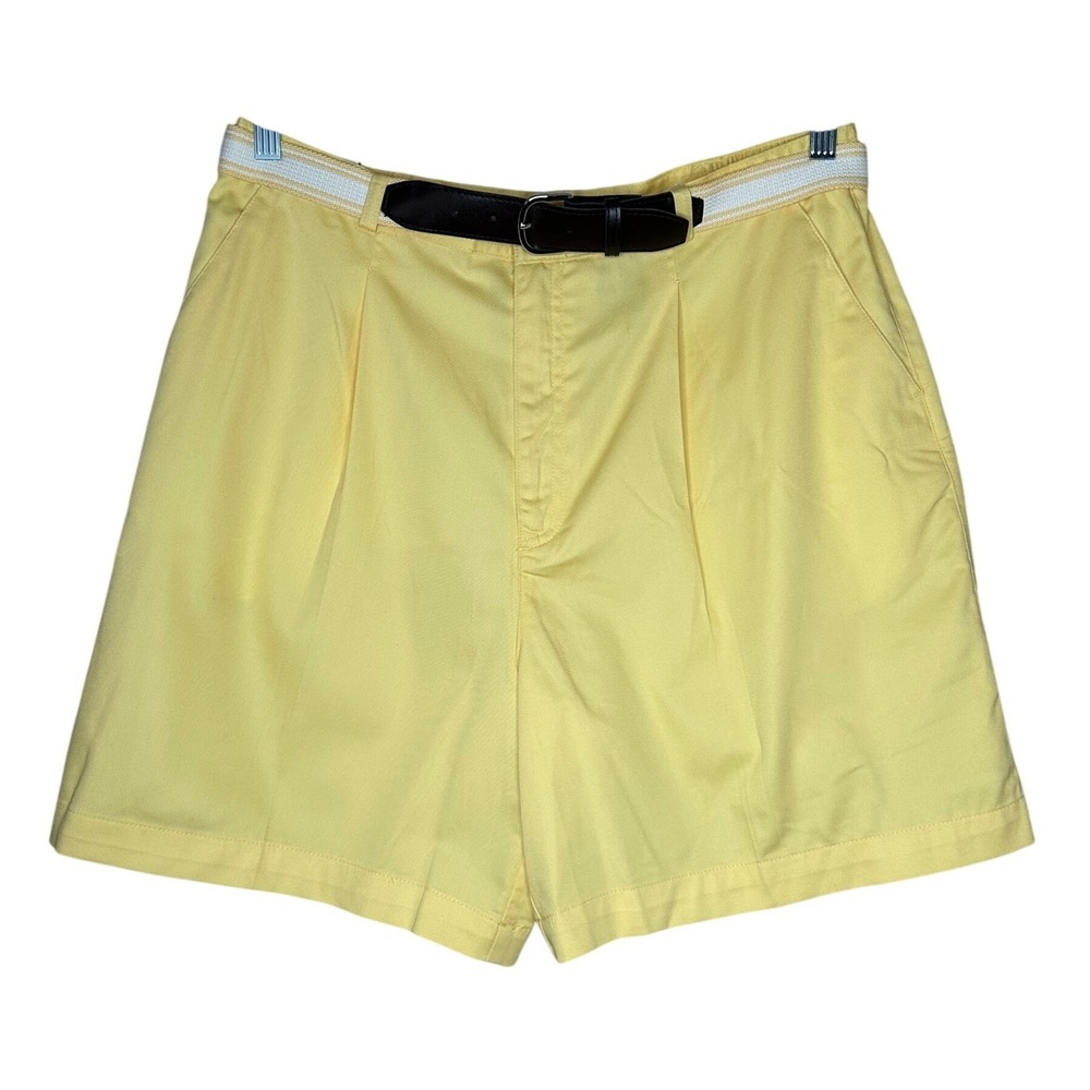 Cabin Creek Y2K Yellow Belted Pleated High Waist MOM Shorts Size 16 cottagecore